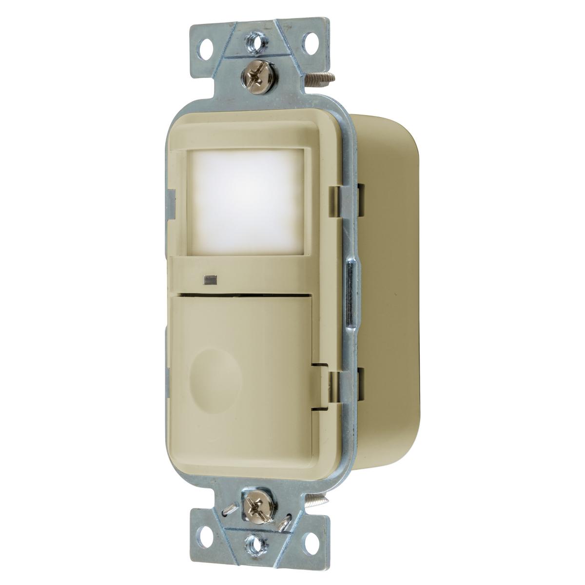 Hubbell WS1000NI Lighting Controls, Vacancy/Occupancy Sensors, Wall Switch, Passive Infrared Technology, Single Circuit, 120V AC, 500 Watt, With Night Light, Ivory  ; With Nightlight ; 