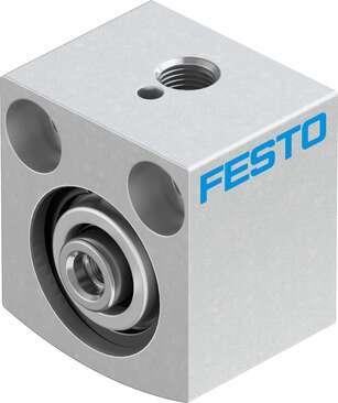 Festo 188082 short-stroke cylinder AEVC-12-5-I-P No facility for sensing, piston-rod end with female thread. Stroke: 5 mm, Piston diameter: 12 mm, Spring return force, retracted: 4 N, Cushioning: P: Flexible cushioning rings/plates at both ends, Assembly position: Any