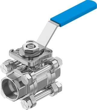 Festo 8089058 ball valve VZBE-3/4-WA-63-T-2-F0304-M-V15V15 Design structure: 2-way ball valve with hand lever, Type of actuation: mechanical, Sealing principle: soft, Assembly position: Any, Mounting type: Line installation