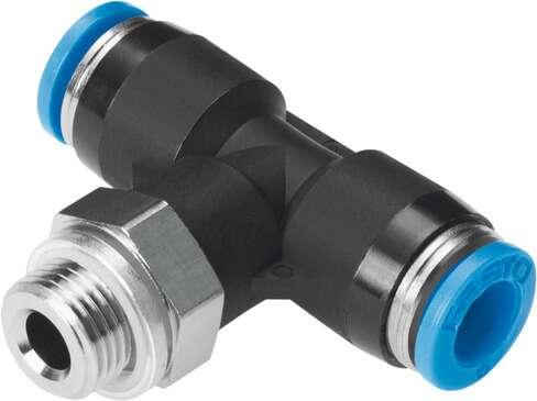 Festo 132067 push-in T-fitting QST-G1/8-6-100 360° orientable, male thread with external hexagon. Size: Standard, Nominal size: 4,2 mm, Type of seal on screw-in stud: Sealing ring, Assembly position: Any, Container size: 100