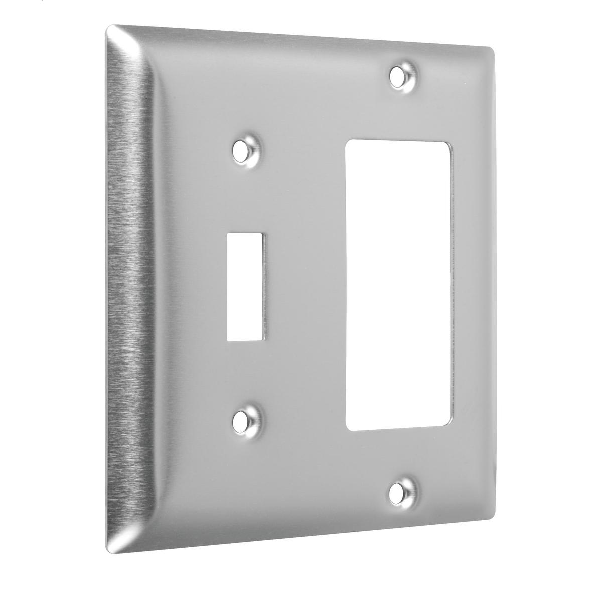 Hubbell WSS-TR 2-Gang Metal Wallplate, Standard, Toggle/Decorator, Stainless Steel  ; Easily primed and painted to match or complement walls. ; Won't bow, crack or distort during installation. ; Premium North American powder coat. ; Includes screw(s) in matching finish.