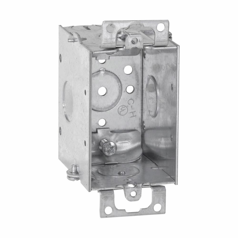 Eaton TP162 Eaton Crouse-Hinds series Switch Box, (1) 1/2", 2, NM clamps, 2-1/2", Steel, (1) 1/2", Ears, Gangable, 12.5 cubic inch capacity