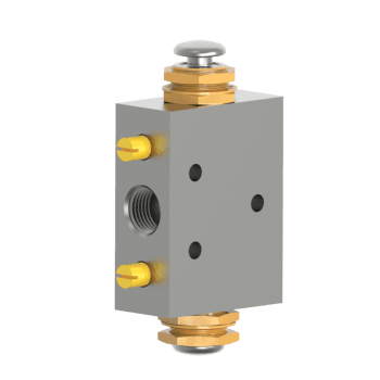 Humphrey 41PP Air Piloted Valves, Small 4-Way Air Pilot Operated, Number of Ports: 5 ports, Number of Positions: 2 positions, Valve Function: 4-way, Detent, Piping Type: Inline, Direct Piping, Options Included: Hardened Button for Manual or Mechanical use, Panel Mounti