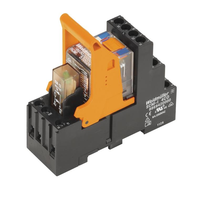 Weidmuller 8921030000 RIDERSERIES RCM, Relay module, Number of contacts: 4,  CO contact AgNi, Rated control voltage: 24 V DC, Continuous current: 6 A, Screw connection, Test button available: Yes