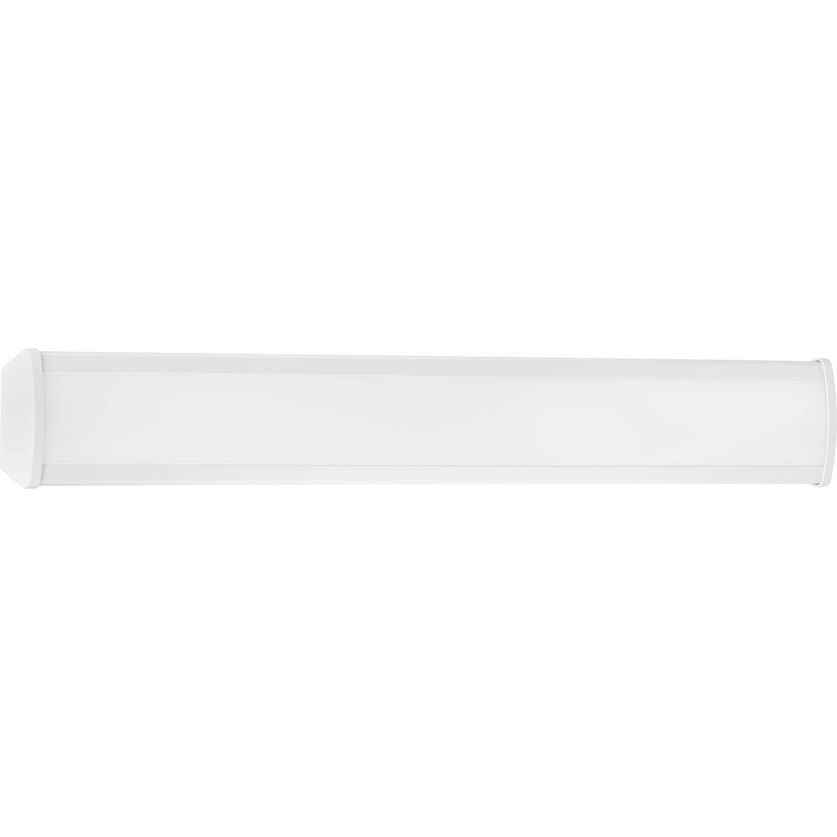 Hubbell P730012-030-30 The Wrap and Strip Collection's Four-Foot LED Wrap Light features a crisp white acrylic diffuser shaped into an elegant elongated tubular silhouette. The light fixture is complemented by white end caps and a white metal chassis. The wrap light can be moun