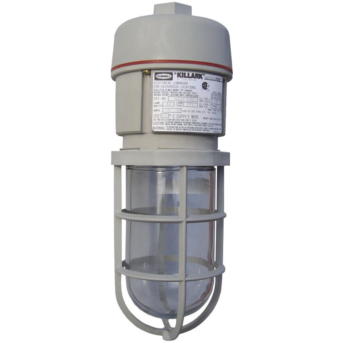 Hubbell NV2FG42ASG 42W 120-277V Fluorescent Pendant with Standard Globe and Guard  ; NV2 Series non-metallic light fixtures combine an outstanding balance of strength, stiffness, toughness and electrical properties ; Energy and labor saving fluorescent or incandescent model
