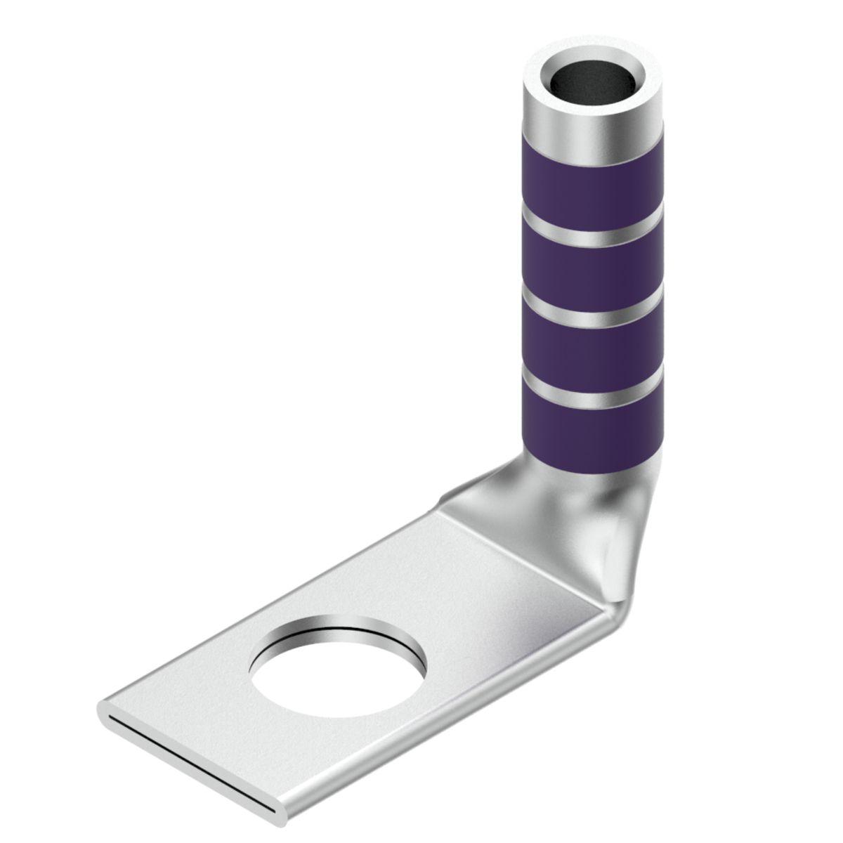 Hubbell YAZ28TC1290 4/0 AWG CU, One Hole, 1/2 Stud Size, Long Barrel, Inspection Window, Internal Chamfer, Tin Plated, UL/CSA, 90°C, Up to 35kV, Purple Color Code, 15 Die Index. 