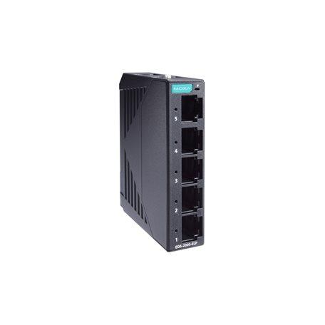Moxa EDS-2005-ELP Unmanaged Fast Ethernet switch with 5 10/100BaseT(X) ports, 12/24/48 power input, plastic housing, -10 to 60°C operating temperature
