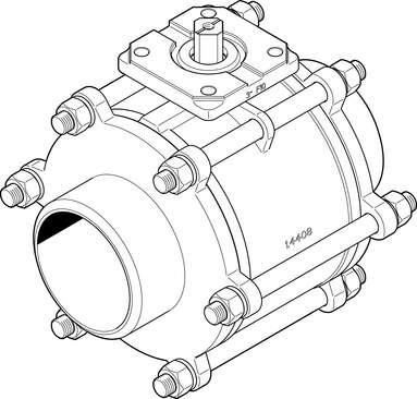 Festo 1686705 ball valve VZBA-4"-WW-63-T-22-F10-V4V4T 2/2-way, flange hole pattern F10, welded end. Design structure: 2-way ball valve, Type of actuation: mechanical, Sealing principle: soft, Assembly position: Any, Mounting type: Line installation