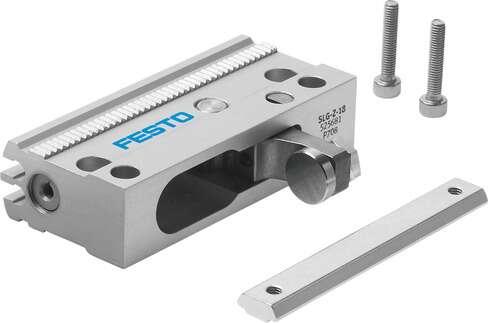 Festo 525681 intermediate position attachment SLG-Z-18-A For linear drive SLG Assembly position: Any, Design structure: Swivel module, Position detection: For proximity sensor, Operating pressure: 1 - 8 bar, Operating medium: Compressed air in accordance with ISO8573-