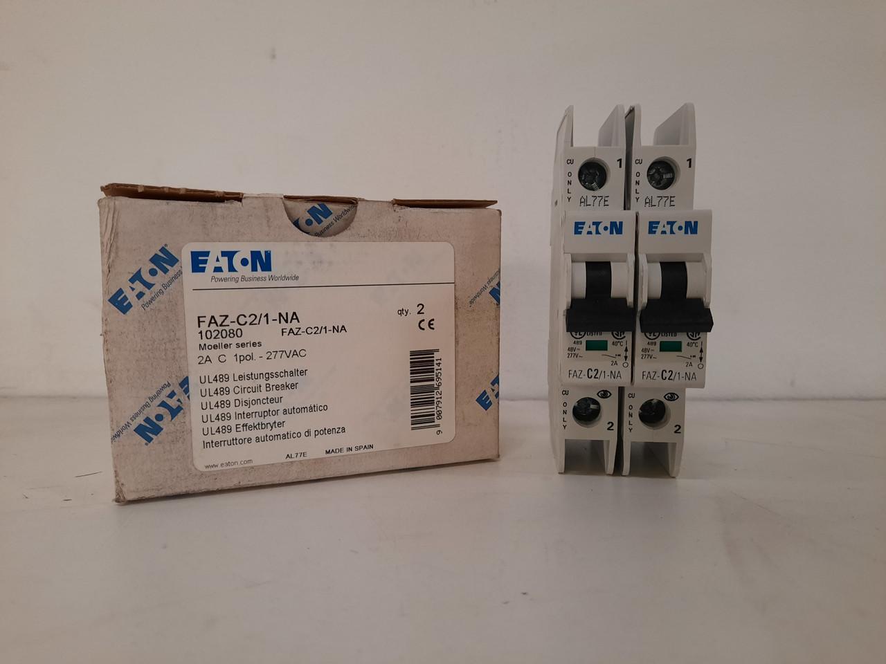 Eaton FAZ-C2/1-NA 277/480 VAC 50/60 Hz, 2 A, 1-Pole, 10/14 kA, 5 to 10 x Rated Current, Screw Terminal, DIN Rail Mount, Standard Packaging, C-Curve, Current Limiting, Thermal Magnetic, Miniature Circuit Breaker