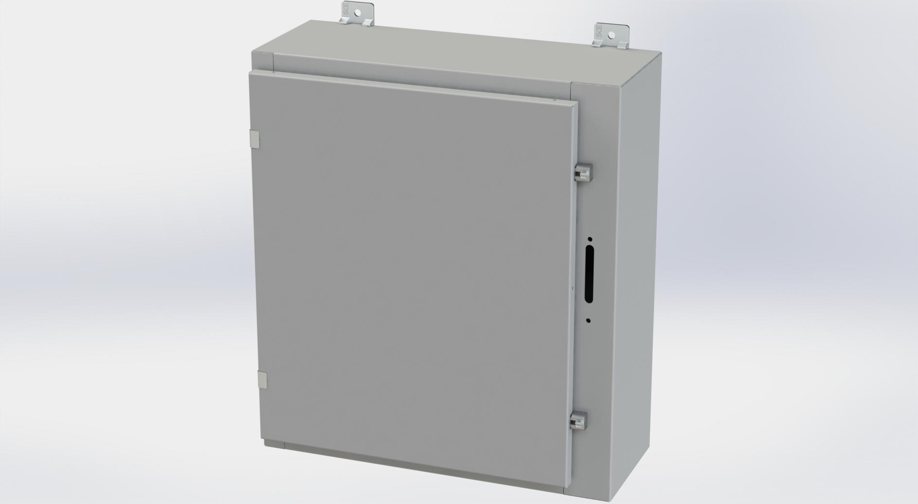Saginaw Control SCE-24HS2108LP HS LP Enclosure, Height:24.00", Width:21.38", Depth:8.00", ANSI-61 gray powder coating inside and out. Optional sub-panels are powder coated white.