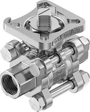 Festo 8089038 ball valve VZBE-1/4-WA-63-T-2-F0304-V15V15 Design structure: 2-way ball valve, Type of actuation: mechanical, Sealing principle: soft, Assembly position: Any, Mounting type: Line installation