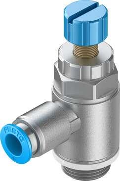 Festo 534342 one-way flow control valve GRLA-3/8-QS-8-RS-D With knurled screw and lock nut Valve function: One-way flow control function, Pneumatic connection, port  1: QS-8, Pneumatic connection, port  2: G3/8, Adjusting element: Knurled screw, Mounting type: (* Thre