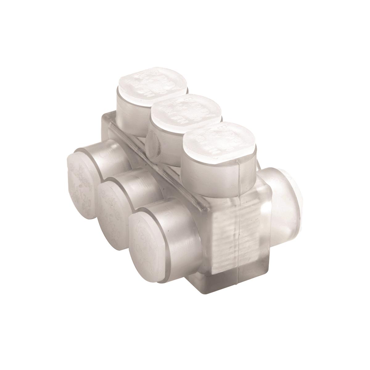Hubbell BIBD60014 Plastisol covered multiple tap Connector with Double-Sided Entry. WIRE RANGE: #4 AWG - 600 kcmil  AL/CU  ; Clear Plastisol covered AL6061-T6 ,Aluminum body, Saves time, lowers installation costs, Eliminates taping. Allows visual confirmation that conducto