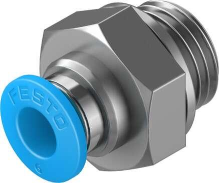 Festo 186097 push-in fitting QS-G1/4-6 male thread with external hexagon. Size: Standard, Nominal size: 5 mm, Type of seal on screw-in stud: Sealing ring, Assembly position: Any, Container size: 10