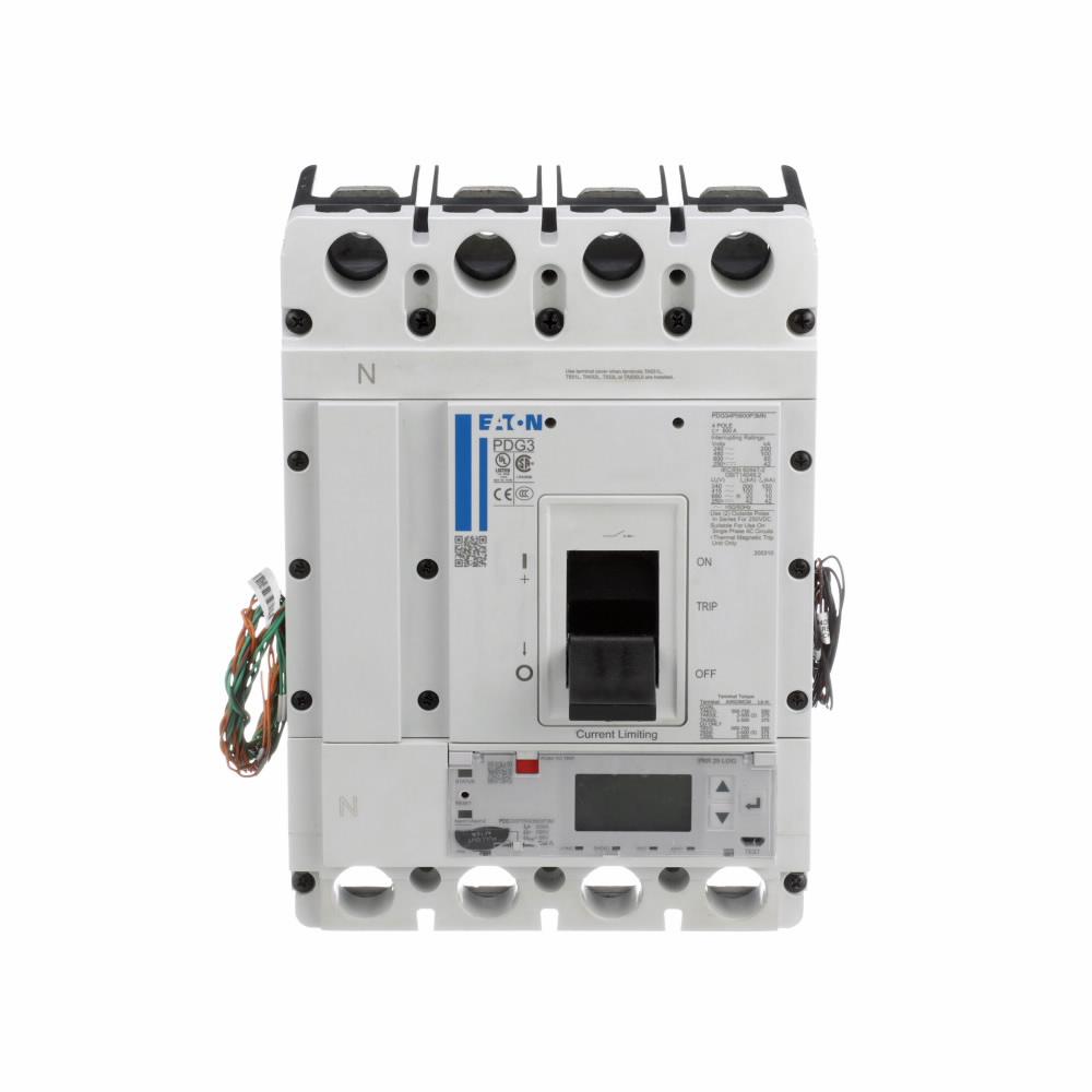 Eaton Corp PDF34M0600P3DK Power Defense Globally Rated 100% UL, Frame 3, Four Pole, 600A, 65kA/480V, PXR25 LSIG w/ Modbus RTU, CAM Link and Relays, Std Term Line Only (PDG3X4TA630)