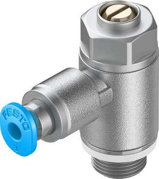 Festo 193142 one-way flow control valve GRLA-1/8-QS-3-D Valve function: One-way flow control function for exhaust air, Pneumatic connection, port  1: QS-3, Pneumatic connection, port  2: G1/8, Adjusting element: Slotted head screw, Mounting type: Threaded