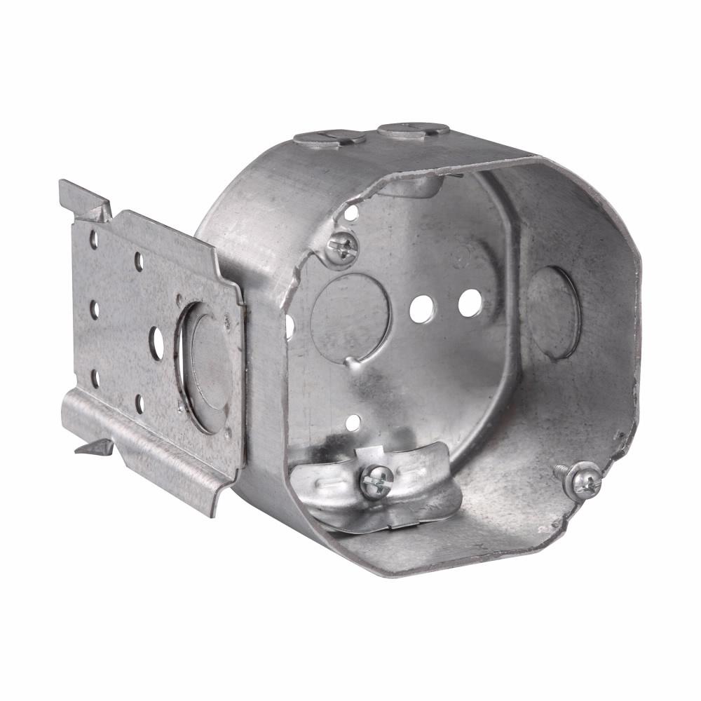 Eaton Corp TP318 Eaton Crouse-Hinds series Octagon Outlet Box, (1) 1/2", 4", C, 4, NM clamps, 2-1/8", Steel, (2) 1/2", Fixture rated, 21.5 cubic inch capacity
