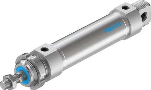 Festo 196023 round cylinder DSNU-32-80-PPV-A For position sensing, with adjustable end-position cushioning. Various mounting options, with or without additional mounting components. Stroke: 80 mm, Piston diameter: 32 mm, Piston rod thread: M10x1,25, Cushioning: PPV: P