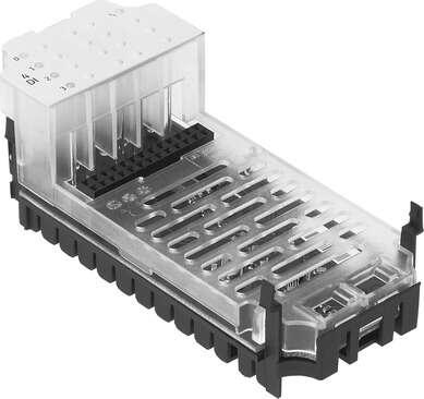 Festo 195752 input module CPX-4DE for modular electrical terminal CPX, 4 digital inputs. Dimensions W x L x H: (* (incl. interlinking block and connection technology), * 50 mm x 107 mm x 50 mm), No. of inputs: 4, Diagnosis: Short circuit/overload per channel, Paramete