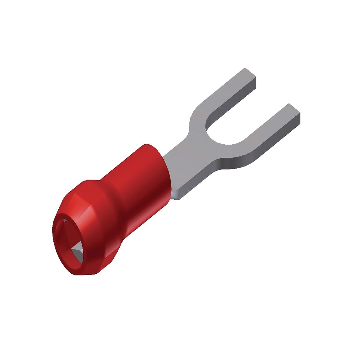 Hubbell YAE18G43FBOX Nylon Fork Terminal For 22 - 18 AWG.  ; Features: INSULUG Type YAE-N-F Nylon Insulated Terminals Are Designed With A Multi-Finger Insulation Grip, Are Rated 105 DEG C And Are Supplied With A Fork Tongue For Easy Terminal Insertion And Removal, 300 V Maxim