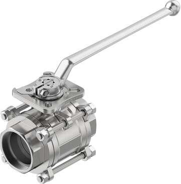 Festo 8089063 ball valve VZBE-21/2-WA-63-T-2-F0710-M-V15V15 Design structure: 2-way ball valve with hand lever, Type of actuation: mechanical, Sealing principle: soft, Assembly position: Any, Mounting type: Line installation