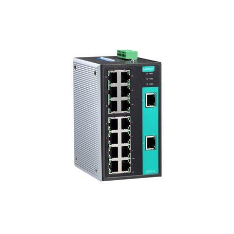 Moxa EDS-316 Unmanaged Ethernet switch with 16 10/100BaseT(X) ports, relay output warning, -10 to 60°C operating temperature