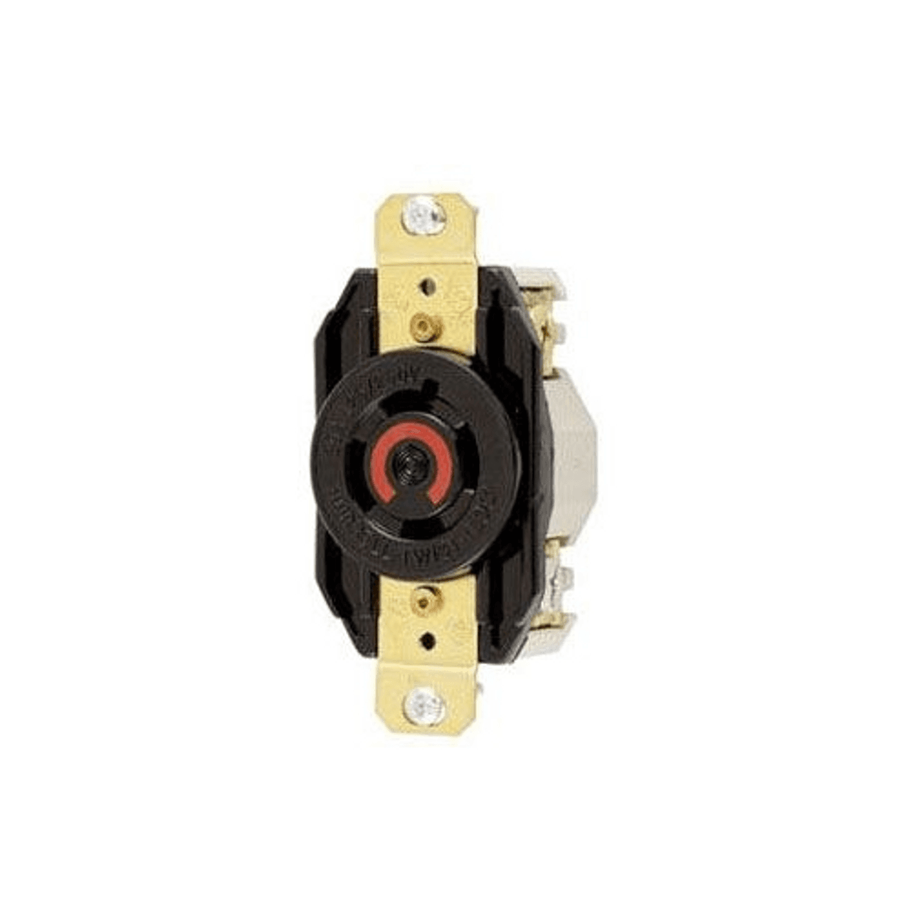 Hubbell HBL2410 Locking Devices, Twist-Lock®, Industrial, Single Flush Receptacle, 20A 125/250V, 3-Pole 4-Wire Grounding, NEMA L14-20R, Screw Terminal, Nylon face, Back and side wire, Black.  ; Wire restraint recess for both back and side wiring, greatly reduces the poss