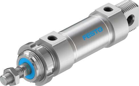 Festo 195980 round cylinder DSNU-32-25-P-A For position sensing, with elastic cushioning rings in end positions. Various mounting options, with or without additional mounting components. Stroke: 25 mm, Piston diameter: 32 mm, Piston rod thread: M10x1,25, Cushioning: P