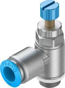 Festo 534340 one-way flow control valve GRLA-1/4-QS-10-RS-D With knurled screw and lock nut Valve function: One-way flow control function, Pneumatic connection, port  1: QS-10, Pneumatic connection, port  2: G1/4, Adjusting element: Knurled screw, Mounting type: (* Th