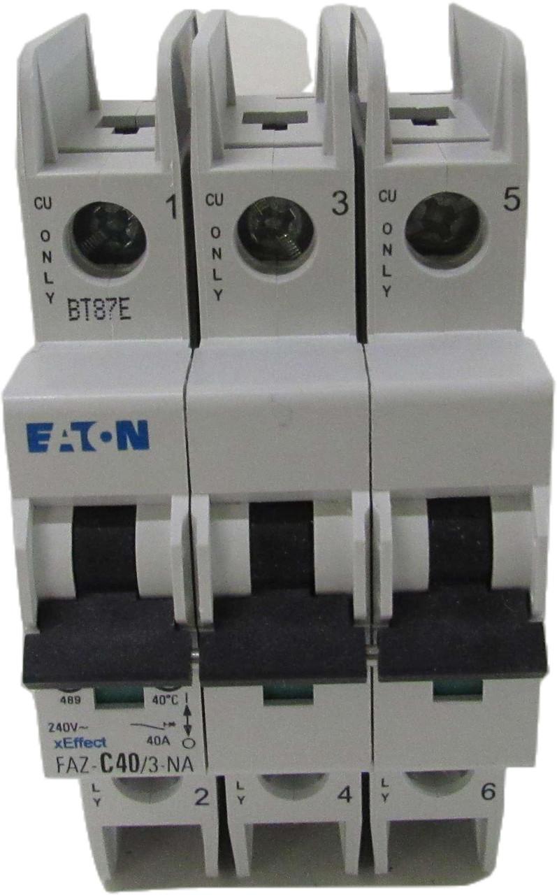 Eaton FAZ-C40/3-NA 277/480 VAC 50/60 Hz, 40 A, 3-Pole, 10/14 kA, 5 to 10 x Rated Current, Screw Terminal, DIN Rail Mount, Standard Packaging, C-Curve, Current Limiting, Thermal Magnetic