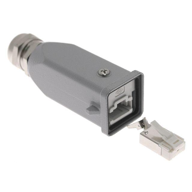 Mencom CJZA-4V Standard, CJ series, RJ45 Male Rectangular Hood and Insert, with 4 Data Contacts, size 21.21, Top PG11 entry