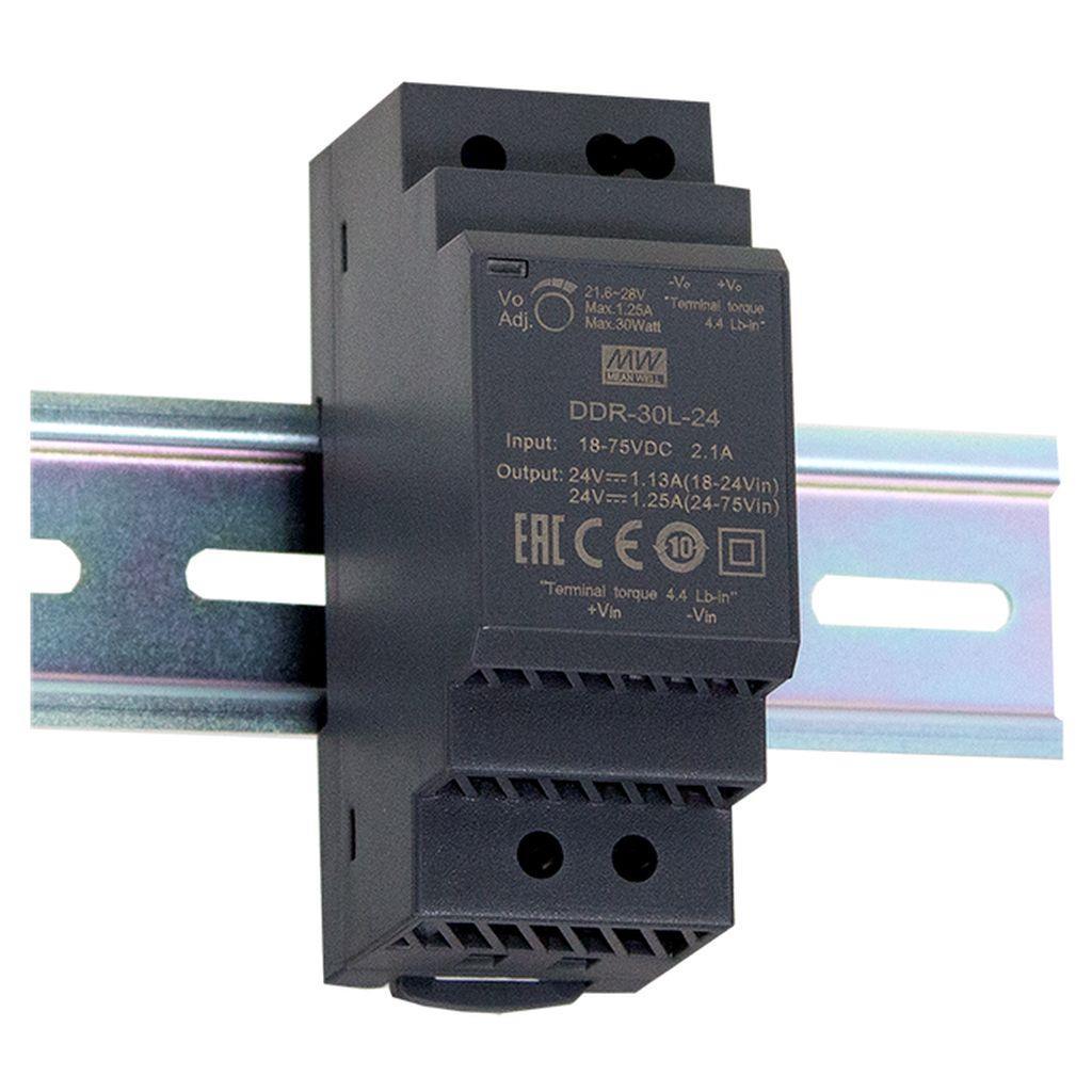 MEAN WELL DDR-30G-24 DC-DC Ultra slim Industrial DIN rail converter; Input 9-36Vdc; Single Output 24Vdc at 1.25A