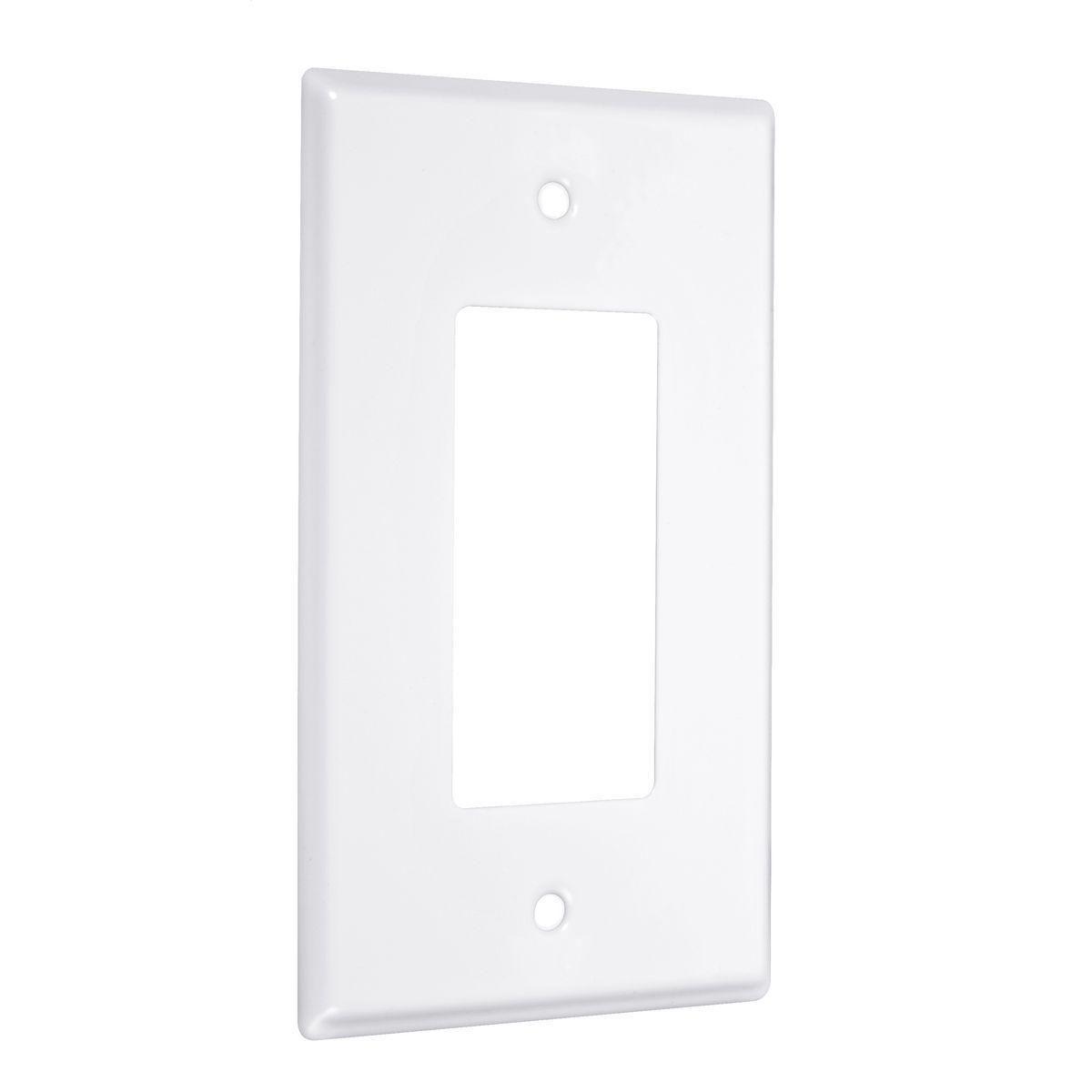 Hubbell WJW-R 1-Gang Metal Wallplate, Jumbo, Decorator, White Smooth  ; Easily primed and painted to match or complement walls. ; Won't bow, crack or distort during installation. ; Premium North American powder coat. ; Includes screw(s) in matching finish.