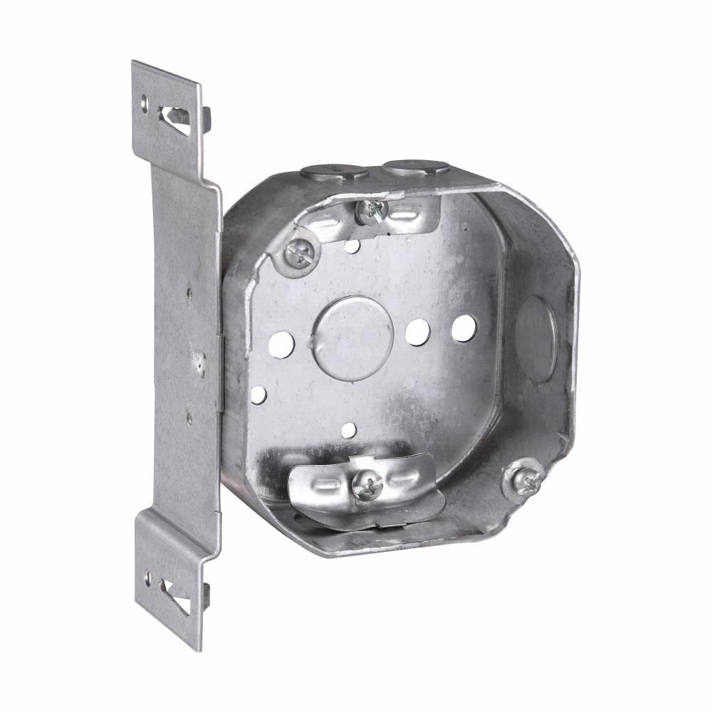 Eaton Corp TP304 Eaton Crouse-Hinds series Octagon Outlet Box, (1) 1/2", 4", S, set 1/2", 4, NM clamps, 1-1/2", Steel, (1) 1/2", Fixture rated, 15.5 cubic inch capacity
