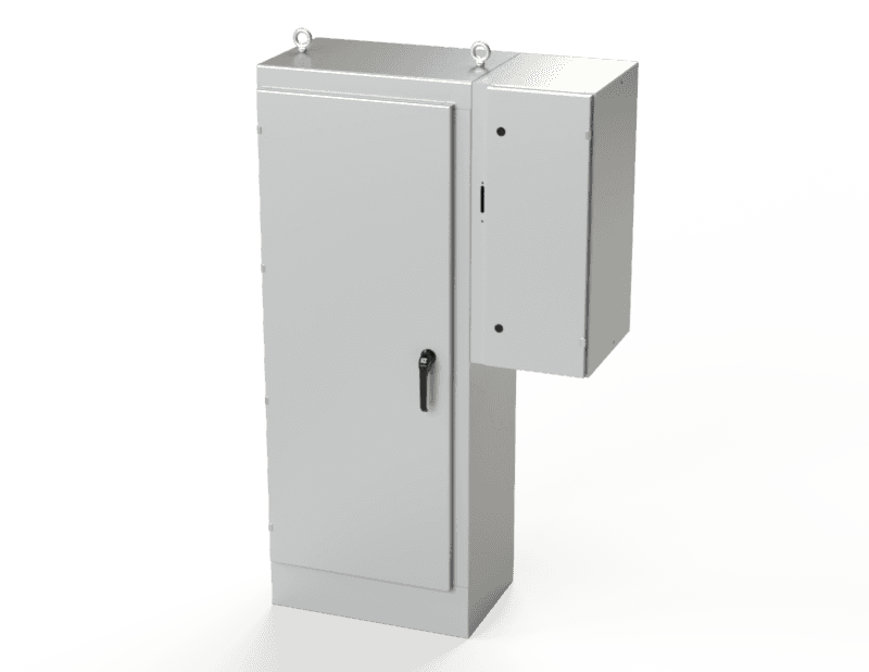 Saginaw Control SCE-72XD2818 1DR XD Enclosure, Height:72.00", Width:27.50", Depth:18.00", ANSI-61 gray powder coating inside and out. Sub-panels are powder coated white.