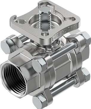 Festo 4809119 ball valve VZBE-1-T-63-T-2-F0405-V15V15 Stainless steel, 2/2-way, nominal width 1", top flange F0405, PN63, ASME B1.20.1 - NPT. Design structure: 2-way ball valve, Type of actuation: mechanical, Sealing principle: soft, Assembly position: Any, Mounting ty