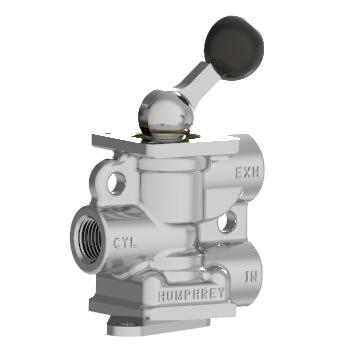 Humphrey 501V31221 Manual Valves, Detented Lever Operated Valves, Number of Ports: 3 ports, Number of Positions: 2 positions, Valve Function: Detent, Piping Type: Inline, Direct piping, Options Included: Mounting base, Approx Size (in) HxWxD: 5.37 x 2 x 3.4