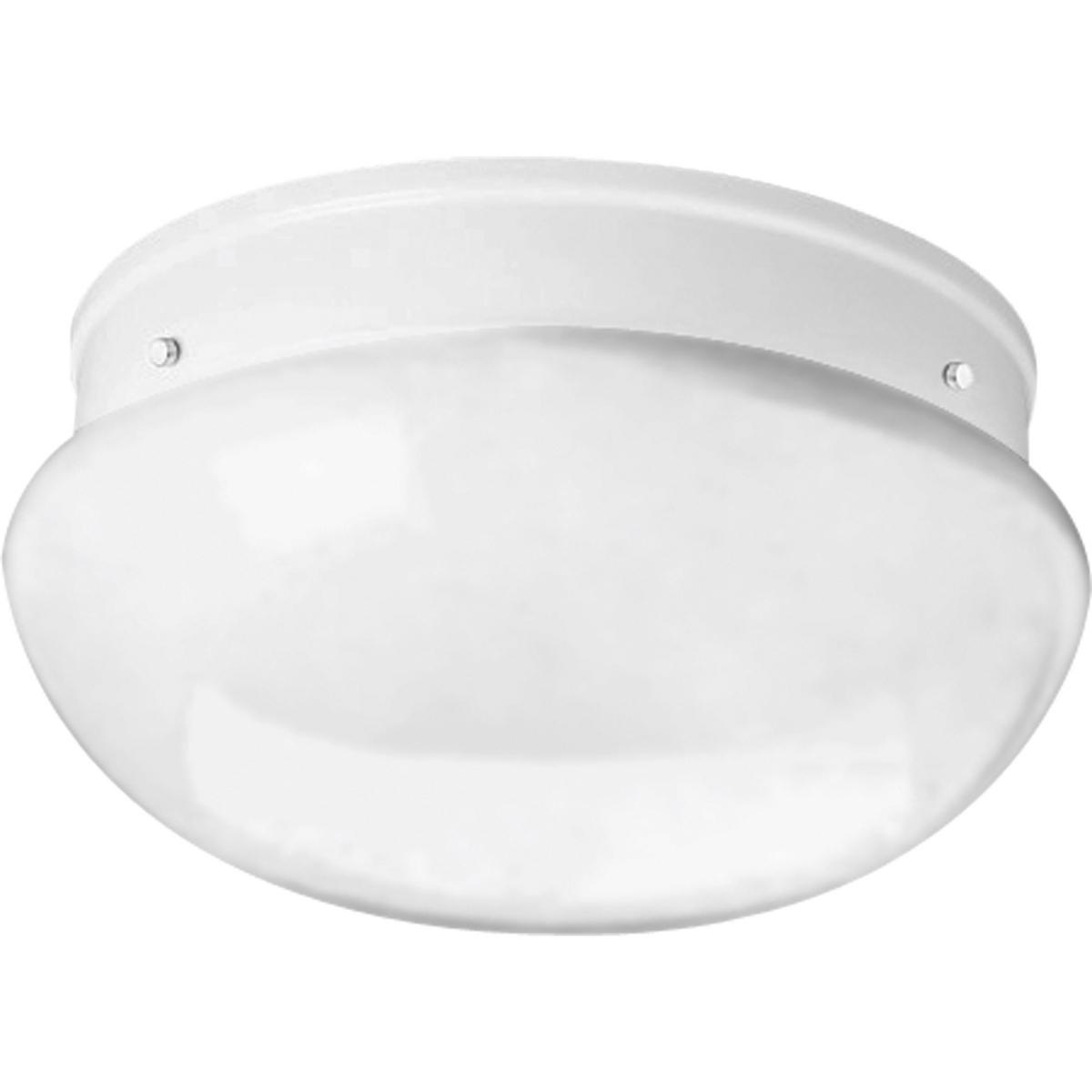 Hubbell P3412-30 With a monochrome construction perfect for a contemporary home, this two-light fixture charms with its mushroom-shaped white glass shade. The look is clean and unobtrusive, playing on the freshness of crisp white. A traditional two-light close to ceiling 