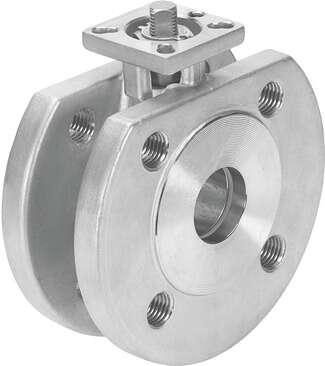 Festo 1692204 ball valve VZBC-40-FF-40-22-F0507-V4V4T Stainless steel, 2/2-way, nominal width DN40, top flange F0507, PN40, DIN 1092-1. Design structure: 2-way ball valve, Type of actuation: mechanical, Sealing principle: soft, Assembly position: Any, Mounting type: Li