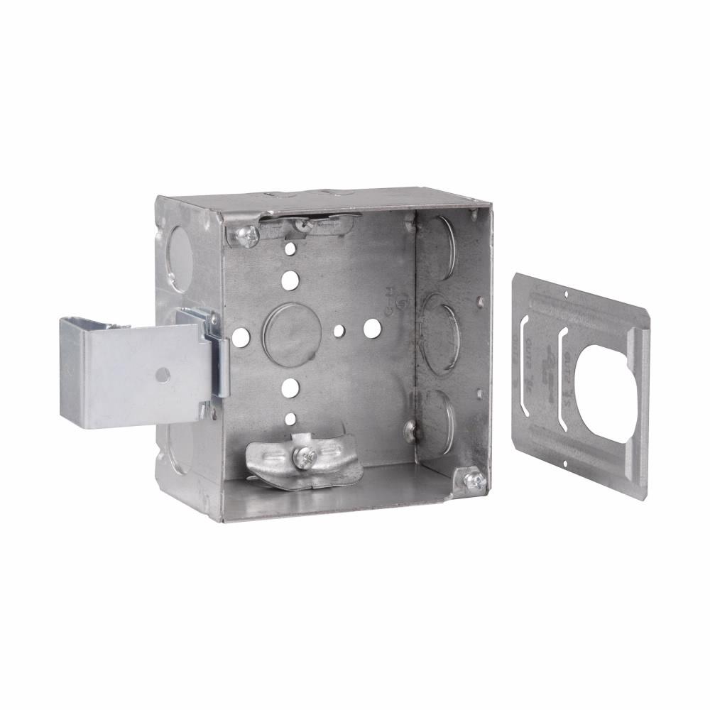 Eaton Corp TP450SSB Eaton Crouse-Hinds series Square Outlet Box, (1) 1/2", 4", SSB, NM clamps, Welded, 2-1/8", Steel, (4) 1/2", (2) 1/2", (1) 3/4" E, 30.3 cubic inch capacity