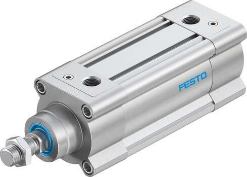 Festo 2125493 standards-based cylinder DSBC-63-70-PPVA-N3 With adjustable cushioning at both ends. Stroke: 70 mm, Piston diameter: 63 mm, Piston rod thread: M16x1,5, Cushioning: PPV: Pneumatic cushioning adjustable at both ends, Assembly position: Any