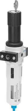 Festo 194710 filter regulator LFRS-1/4-D-O-MINI With lockable regulator head, without pressure gauge, for a nominal pressure of 12 bar, for unlubricated compressed air Size: Mini, Series: D, Actuator lock: Rotary knob with integrated lock, Assembly position: Vertical 