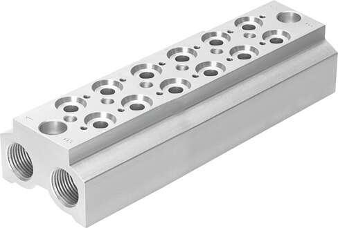 Festo 550605 manifold block CPE10-3/2-PRS-1/4-6-NPT For CPE valves. Grid dimension: 16 mm, Assembly position: Any, Max. number of valve positions: 6, Max. no. of pressure zones: 2, Operating pressure: -13 - 145 Psi