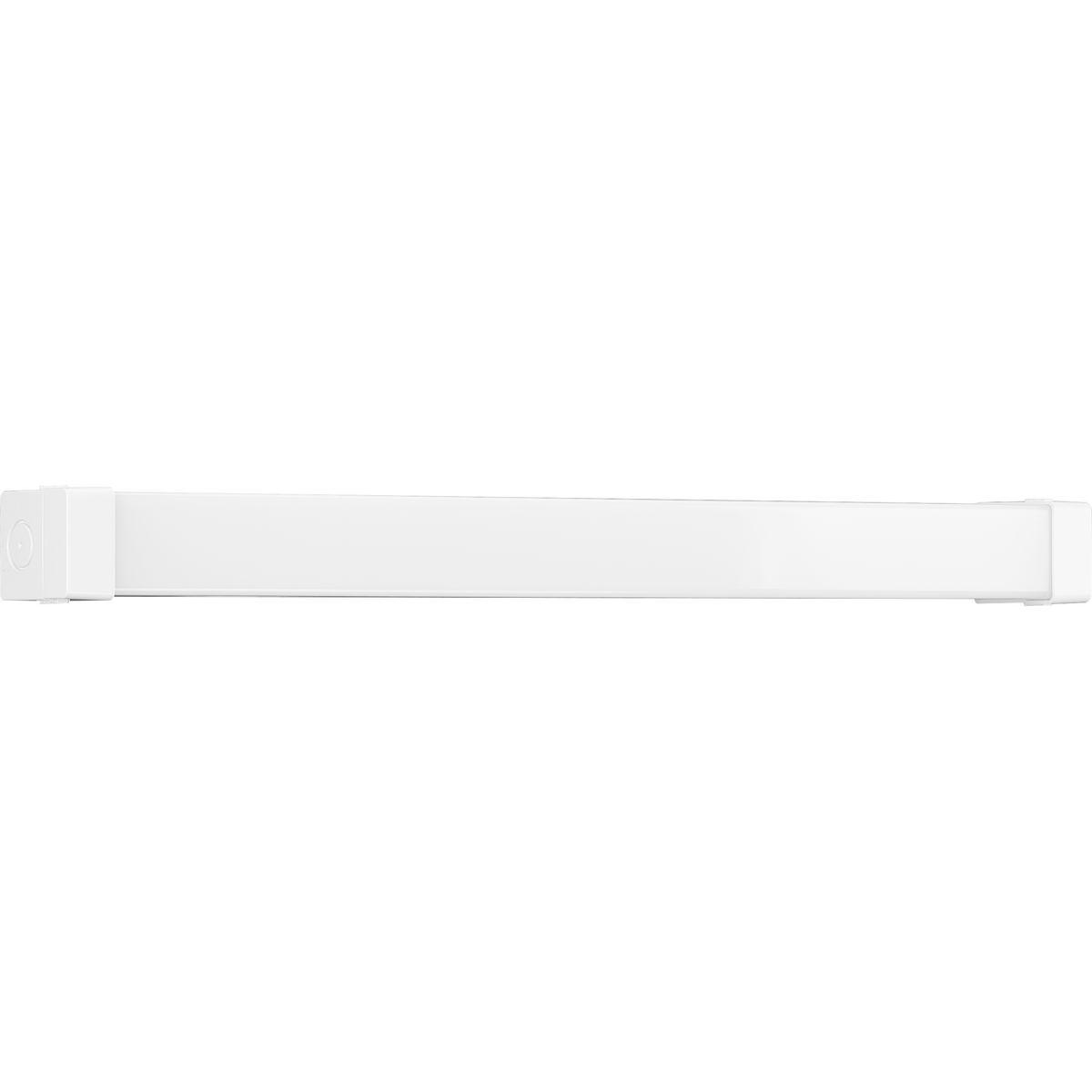 Hubbell P730000-030-30 The Wrap and Strip Collection's Two-Foot LED Strip Light features a crisp white acrylic diffuser shaped into an elegant elongated silhouette. The light fixture is complemented by white end caps and a white metal chassis. The strip light can be mounted on 