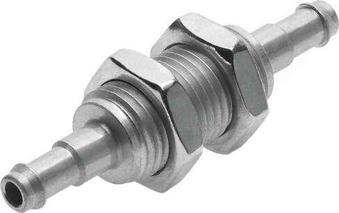 Festo 19528 barbed bulkhead fitting SCN-PK-2 For plastic tubing PAN, PUN, PL, PP, PU. Nominal size: 1,5 mm, Operating pressure complete temperature range: -0,95 - 10 bar, Operating medium: Compressed air in accordance with ISO8573-1:2010 [7:-:-], Note on operating an