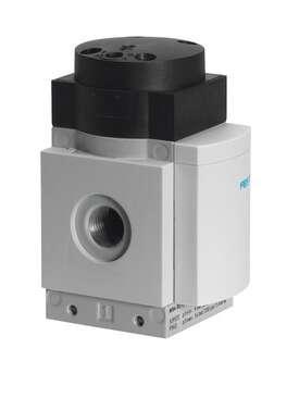 Festo 532025 soft-start valve MS6N-DL-3/8 Pneumatic, for gradual pressure build-up, direction of flow: from left to right. Exhaust-air function: throttleable, Type of actuation: pneumatic, Assembly position: Any, Manual override: None, Design structure: Piston seat