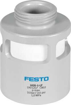Festo 1901207 silencer UOS-1-LF For use in connection with MS6-SV pressure build-up exhaust valve (safety valve) Type of seal on screw-in stud: Without seal, Assembly position: Any, Design structure: Open silencer, Operating pressure: 0 - 10 bar, Operating medium: Comp