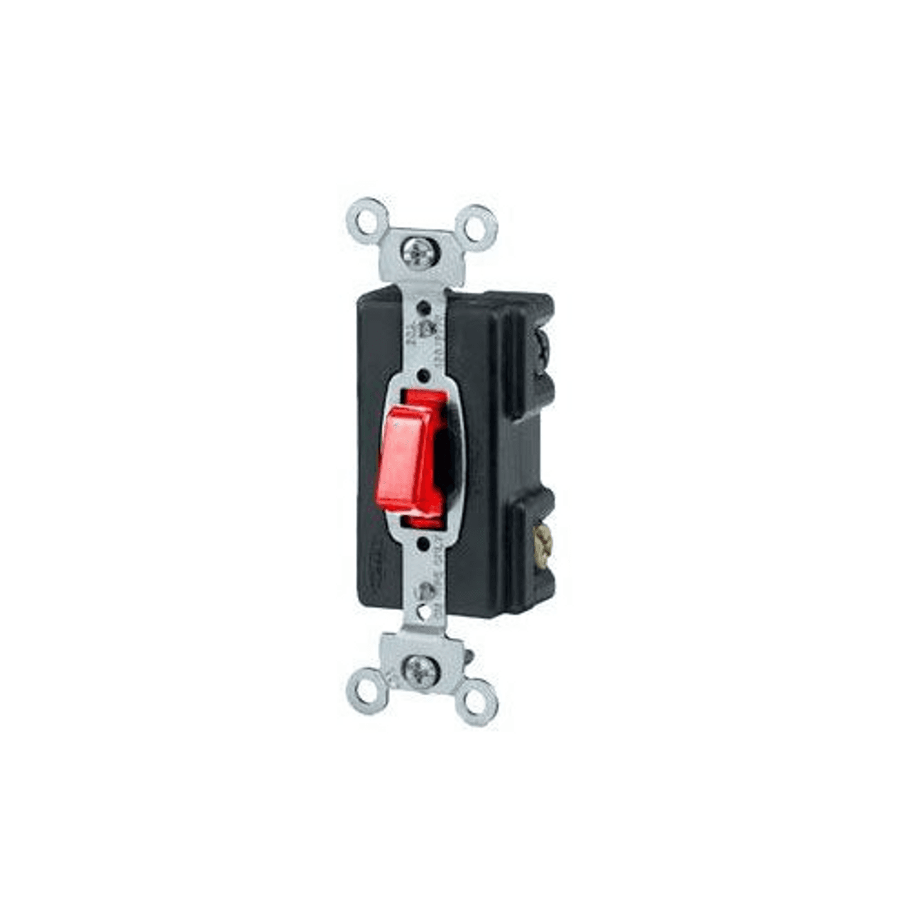 Hubbell HBL1297 Switches and Lighting Controls, Industrial Grade, PresSwitch, General Purpose AC, Single Pole, 20A 120/277V AC, Screw Terminals, Red  ; Large brass binding head screws with deep slots ; Thread cleaning captive mounting screw ; Strip gauge for accurate wir